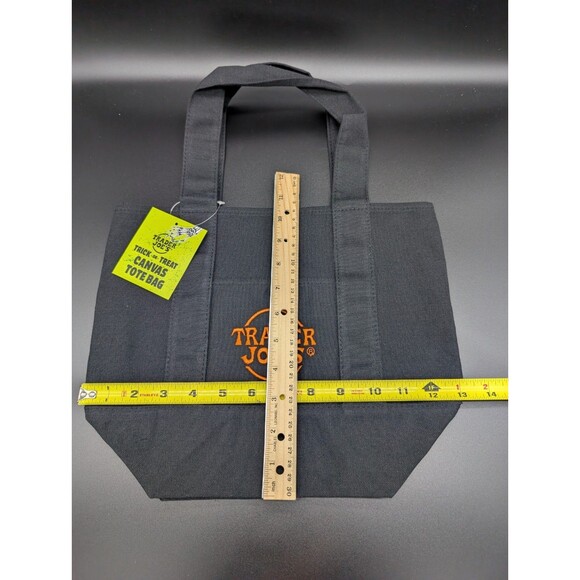 NWT Trader Joe's Mini Halloween Canvas Trick-or-Treat Tote Bag, Black w/ Orange - Picture 2 of 2